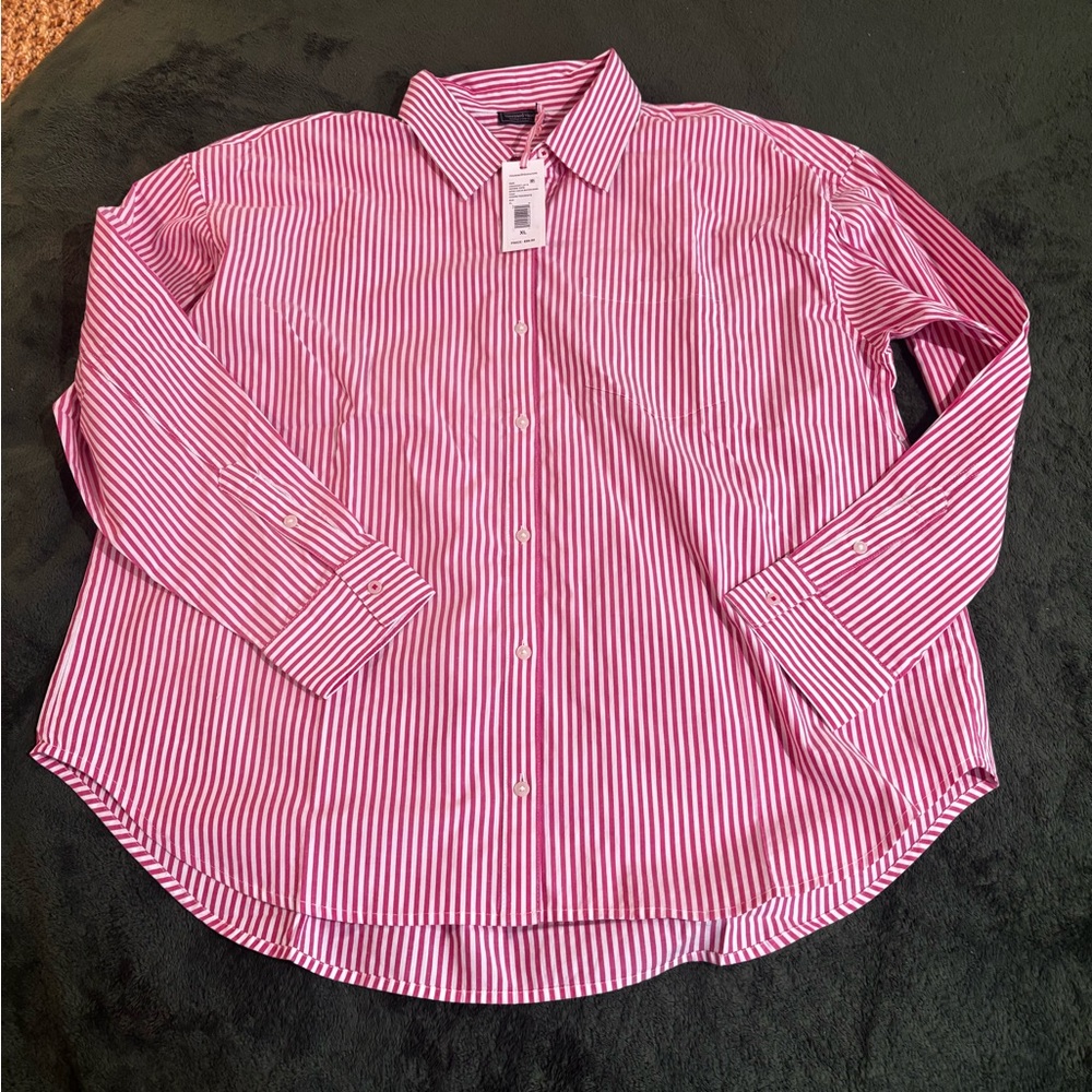 Vineyard Vines XL NWT  Shirt Birdie Poplin Button Down Charm Pink White Stripe